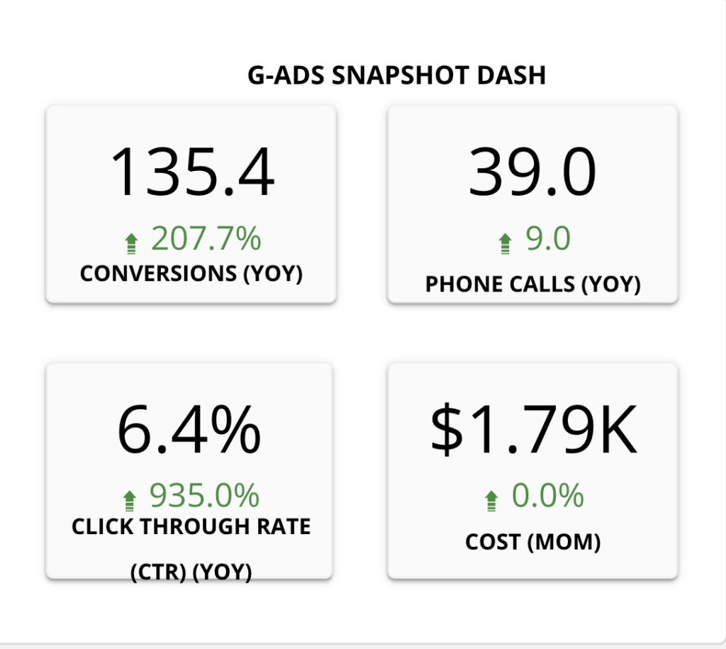 Using Google Ads for Massage Schools - Case Study - snap shot of conversions, phone calls, ctr, cost